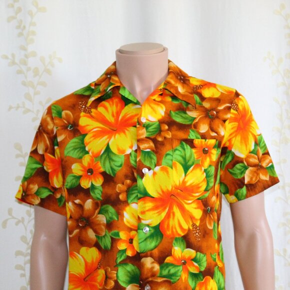 Vintage Rare POMARE Hawaiian Barkcloth Floral Button Down Shirt Men's M - Picture 2 of 7